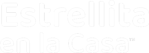 title White text on a transparent background reads Estrellita en la Casa™ in a bold, rounded font. Estrellita Programs are based by Age!.